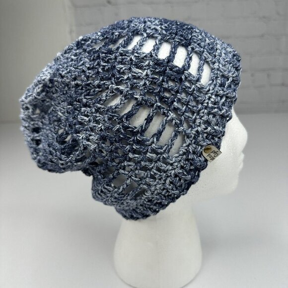 Created By Cyd Accessories - Created By Cyd Slouchy Snoody Beanie Denim Splash Blue Crochet Cotton Hat NEW